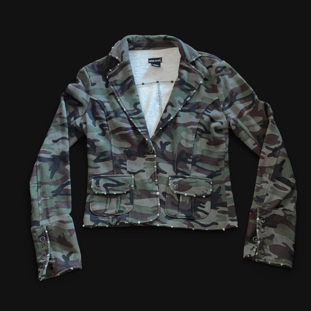Rare Y2K Wet Seal 100% Cotton Camouflage button up blazer jacket